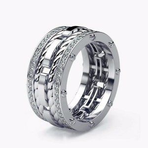 New Silver Cycle Line Shape Cubic Zircon Ring